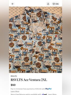 RARE; Ace Ventura Pet Detective/ Jim Carey Button Down Shirt*** Psychoville